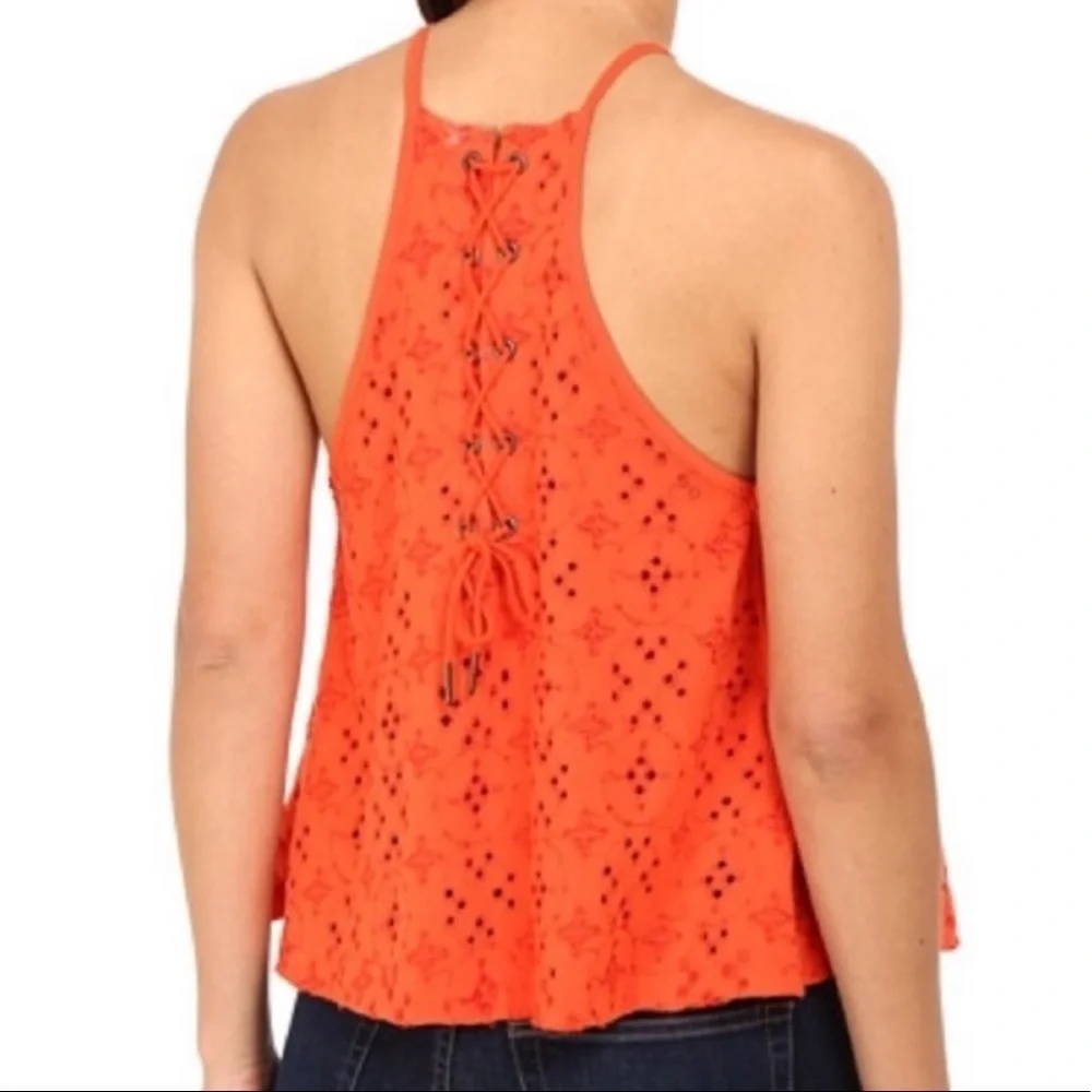 Free People Dream Date Eyelet Tank in Orange